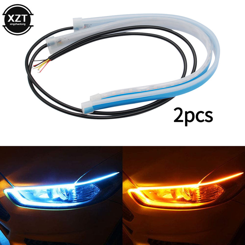 2 Pcs DRL LED Strip Turn Signal Light Amarelo Brilhante Flexível Turn Signal Light Luz Diurna para Farol de Carro 12V