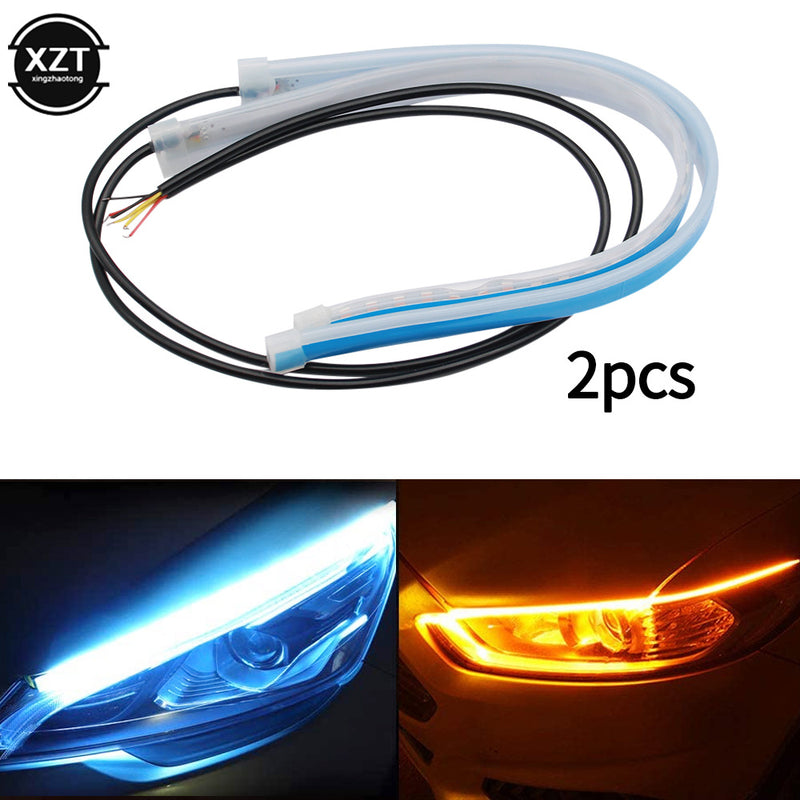 2 Pcs DRL LED Strip Turn Signal Light Amarelo Brilhante Flexível Turn Signal Light Luz Diurna para Farol de Carro 12V