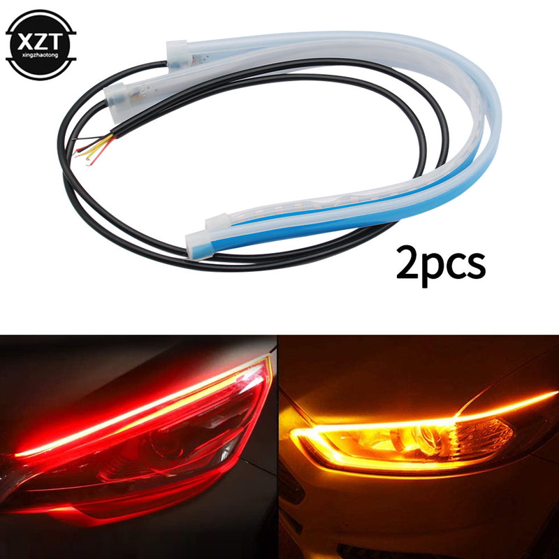 2 Pcs DRL LED Strip Turn Signal Light Amarelo Brilhante Flexível Turn Signal Light Luz Diurna para Farol de Carro 12V