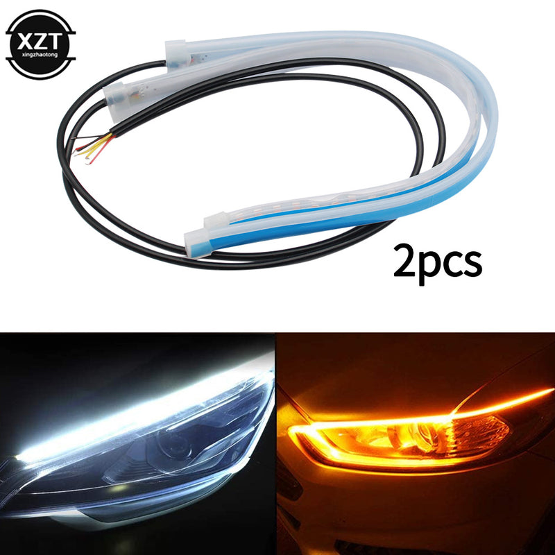 2 Pcs DRL LED Strip Turn Signal Light Amarelo Brilhante Flexível Turn Signal Light Luz Diurna para Farol de Carro 12V