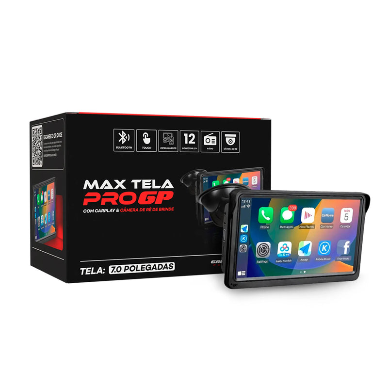 Tela Multimídia com CarPlay MaxTela Pro 7" + 🎁 Câmera de Ré - Garagem Popular