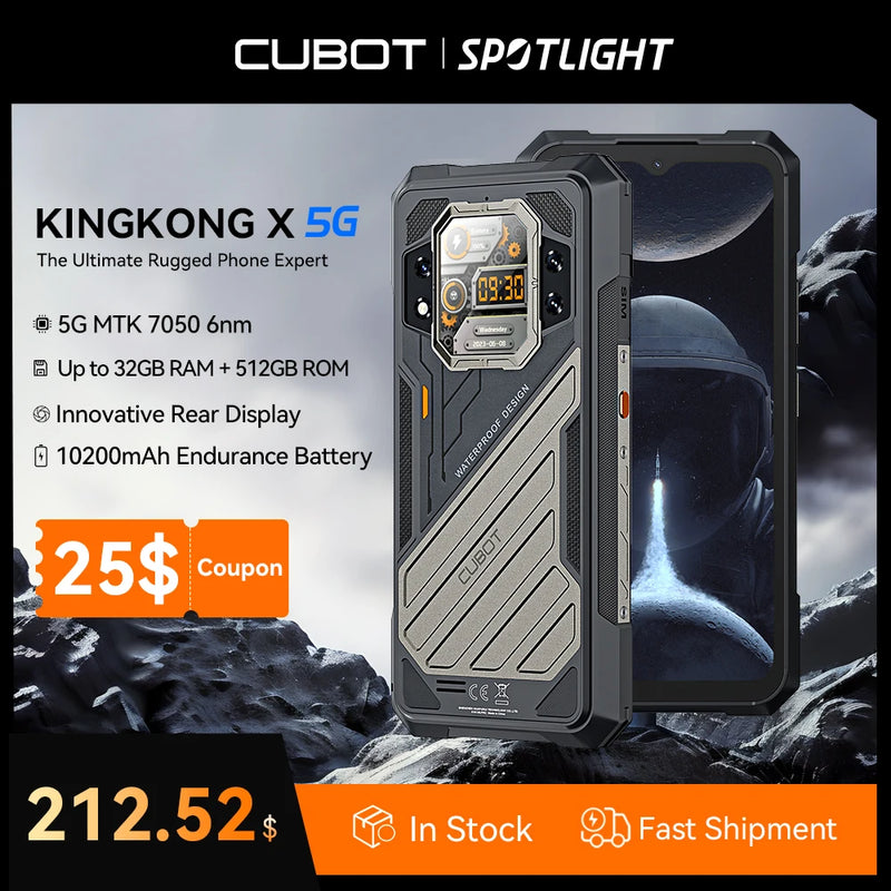 [Estreia mundial] CUBOT KINGKONG X, Smartphone robusto 5G, 32GB de RAM (16GB + 16GB estendidos),ROM de 256/512GB, bateria de 10200mAh, tela de 6,583" 120Hz,câmera de 100MP, celular android 14,NFC, adicionar ao carrinho