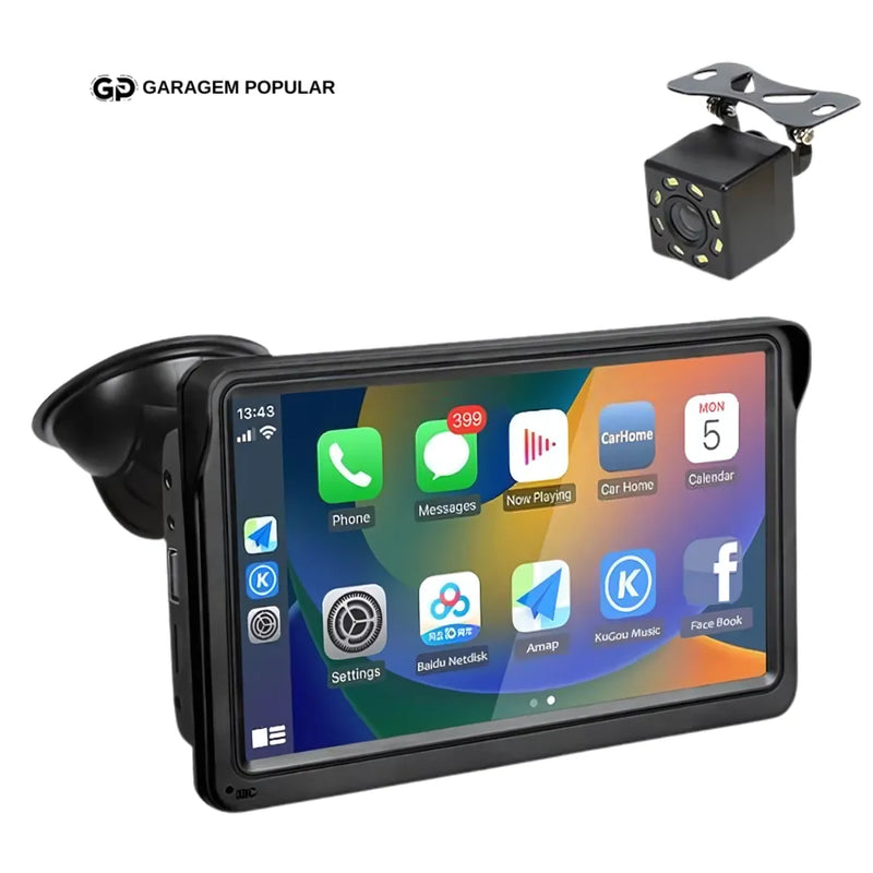 Tela Multimídia com CarPlay MaxTela Pro 7" + 🎁 Câmera de Ré - Garagem Popular