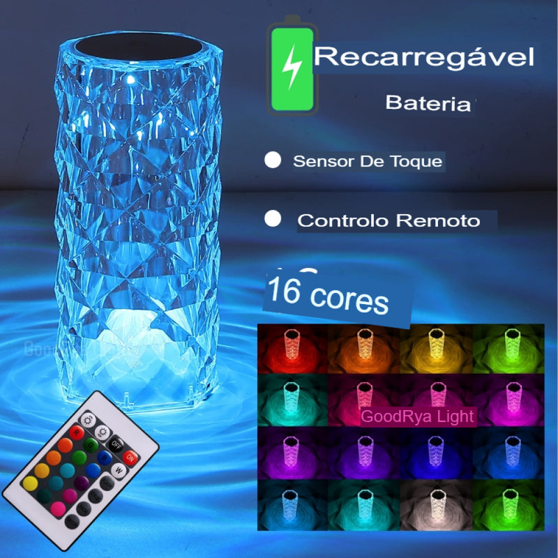 Abajur Recarregável LED Crystal ,Toque Rose , Romântico Noite Lâmpada, Sala de estar