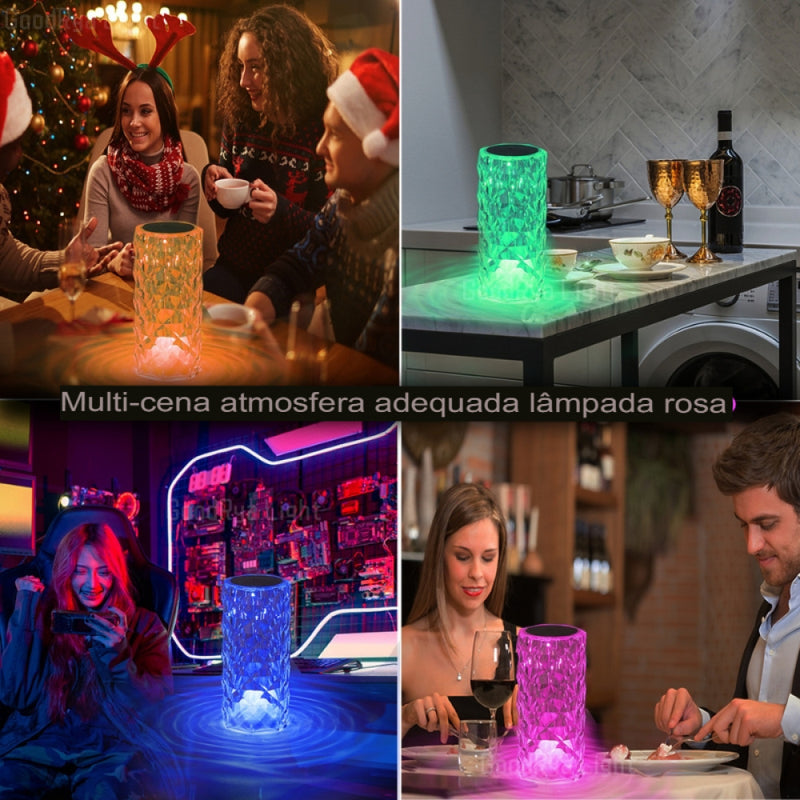 Abajur Recarregável LED Crystal ,Toque Rose , Romântico Noite Lâmpada, Sala de estar