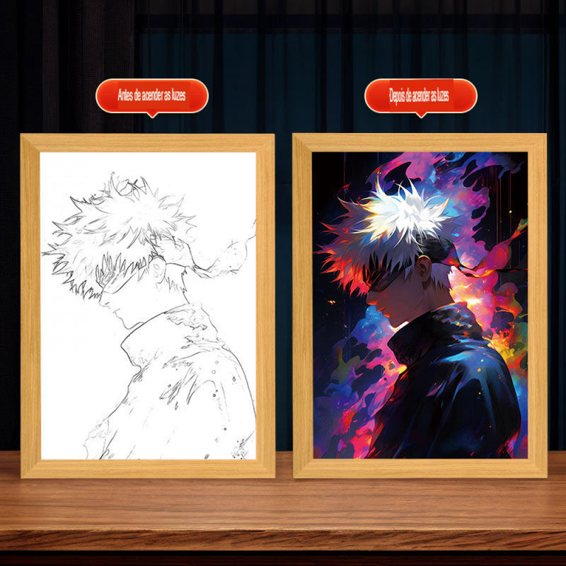 Anime Jujutsu Kaisen LED , Pintura Decoração, Satoru Gojo Figura, Abajur, Quadro Decoração de Casa