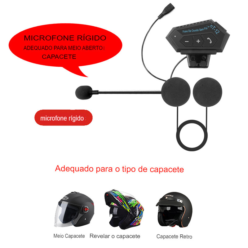 Kebidumei-BT12 Capacete de Motocicleta Bluetooth 5.0, Fone de Ouvido sem Fio com Chamadas Hands-Free e Áudio Estéreo