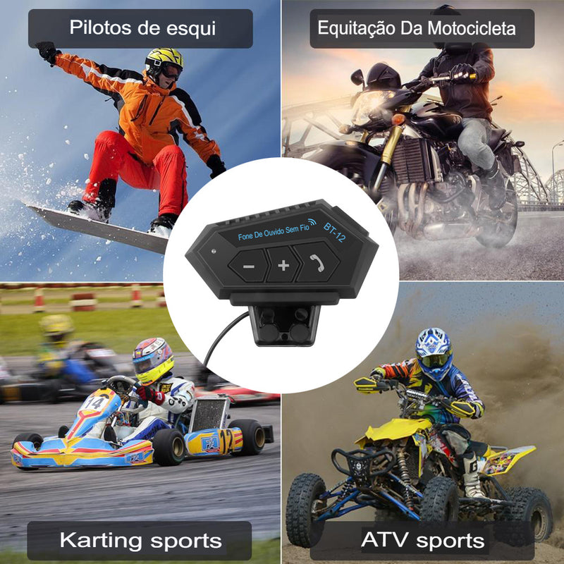 Kebidumei-BT12 Capacete de Motocicleta Bluetooth 5.0, Fone de Ouvido sem Fio com Chamadas Hands-Free e Áudio Estéreo