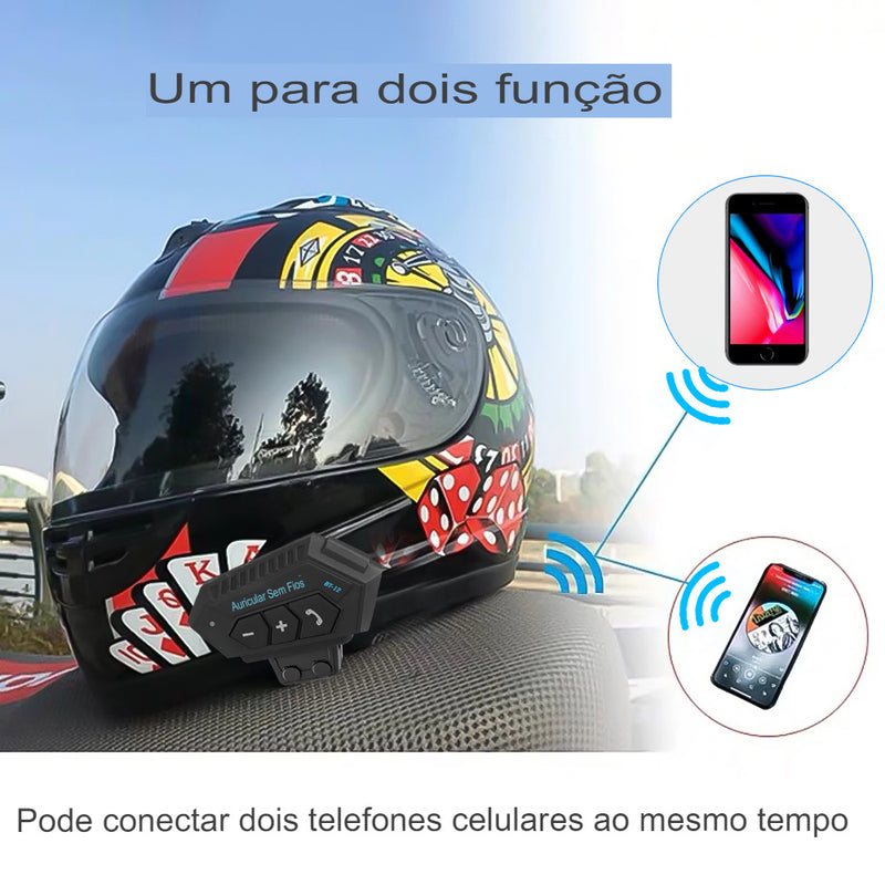 Kebidumei-BT12 Capacete de Motocicleta Bluetooth 5.0, Fone de Ouvido sem Fio com Chamadas Hands-Free e Áudio Estéreo