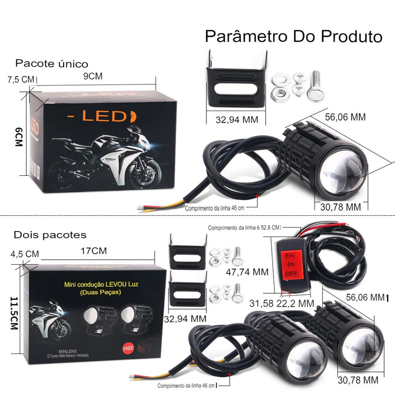 Motocicleta LED Farol, 24 V, 12V, para Caminhão, Moto, Reboque, ATV, Scooter, Luz de Nevoeiro, Universal