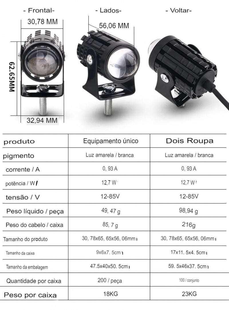 Motocicleta LED Farol, 24 V, 12V, para Caminhão, Moto, Reboque, ATV, Scooter, Luz de Nevoeiro, Universal