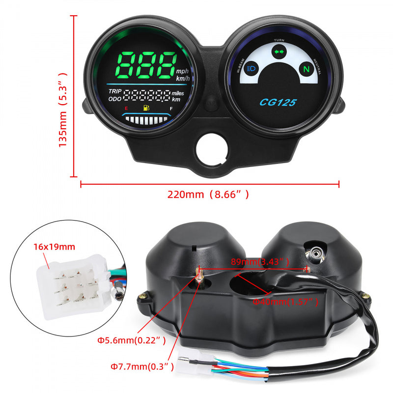 Velocímetro Digital Display, Painel para CG125, Ano 2000 a 2008, Fan 125 e Titan 125, MPH, KMH