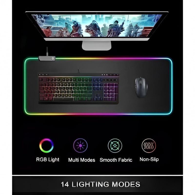 Mouse Pad Gamer Iluminado Rgb Led 80x30cm Preto 10 Cores