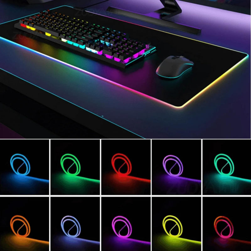 Mouse Pad Gamer Iluminado Rgb Led 80x30cm Preto 10 Cores