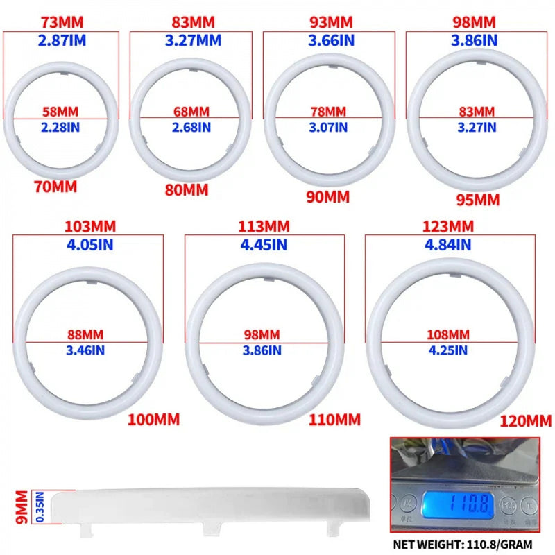 RGB LED Angel Anéis, lâmpadas de farol, controle DRL  APP, carro, UTV, motocicleta, 60mm, 70mm, 80mm, 2pcs