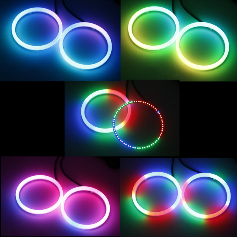 RGB LED Angel Anéis, lâmpadas de farol, controle DRL  APP, carro, UTV, motocicleta, 60mm, 70mm, 80mm, 2pcs