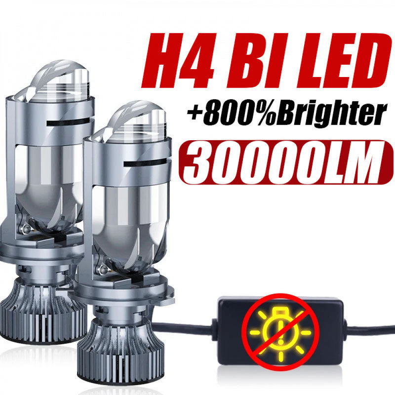 Super farol kit lâmpada, projetor H4 LED, mini lente, feixe alto, feixe baixo, 30000LM, 6000K, ventilador turbo, lâmpad